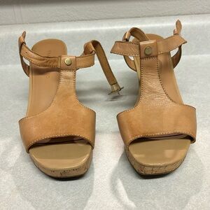 FRANCO SARTO Womens‎ Sandals 8.5 Wedge Cork Leather Tan Chunky Y2K